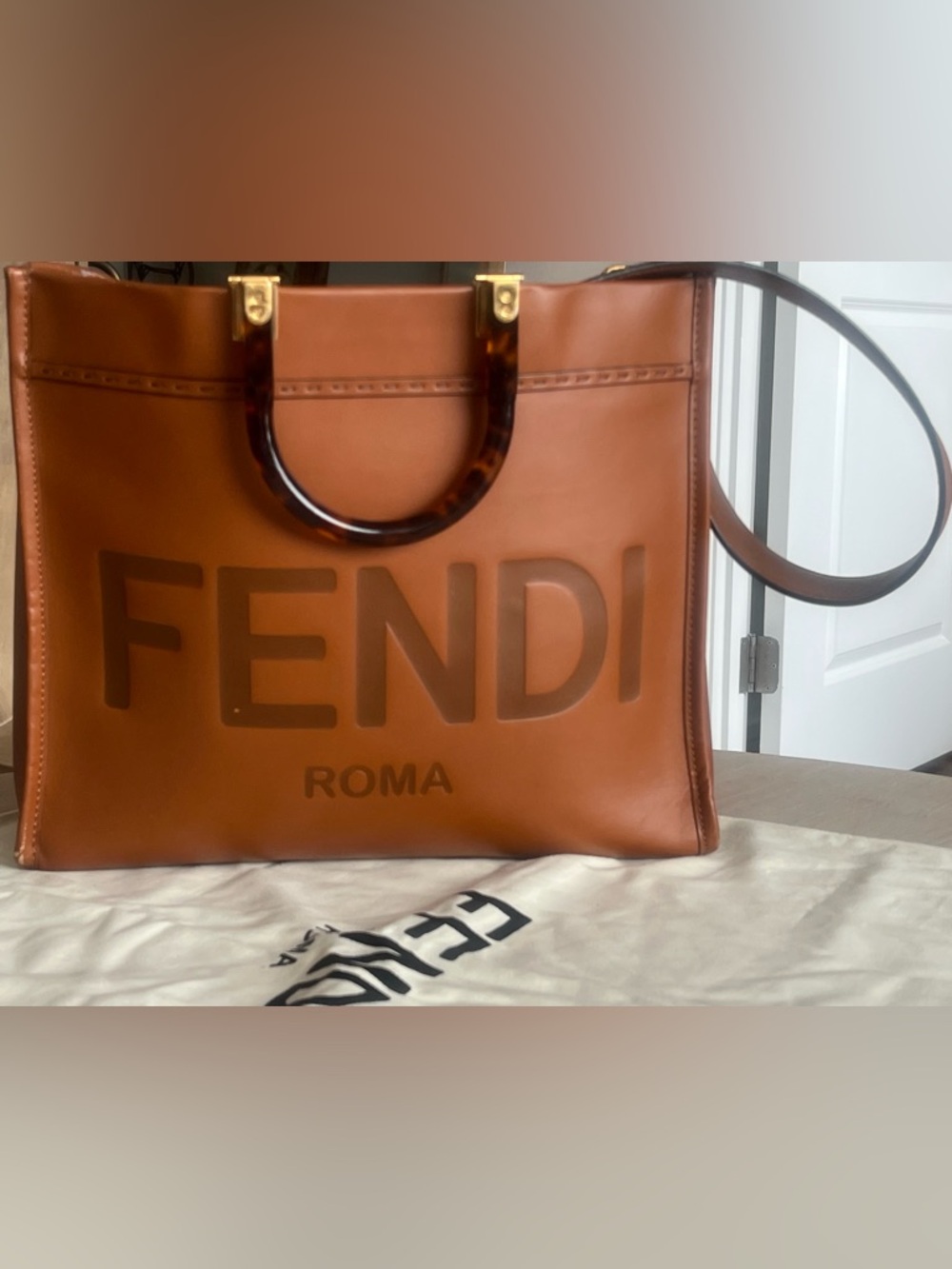 Fendi Leather Sunshine Medium Brown Tote